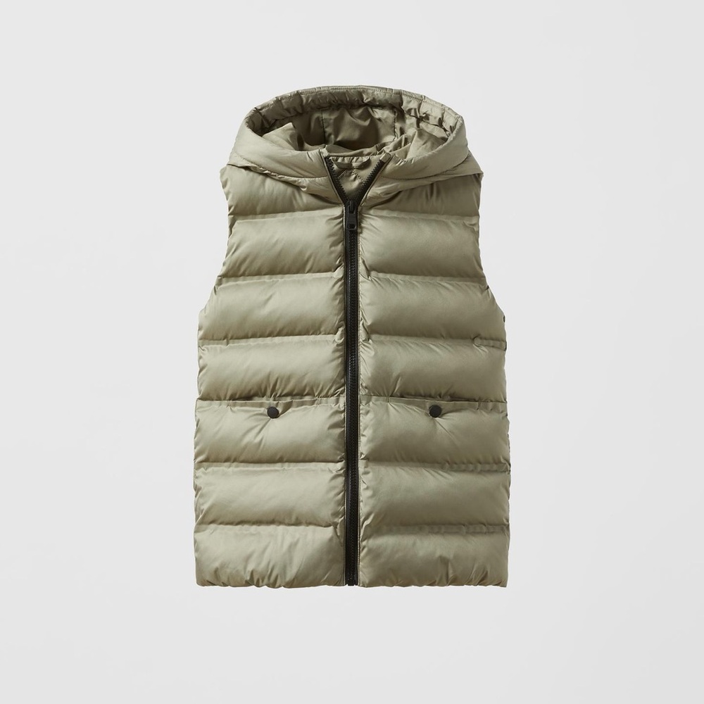 Zara Light Olive Hooded Puffer Vest